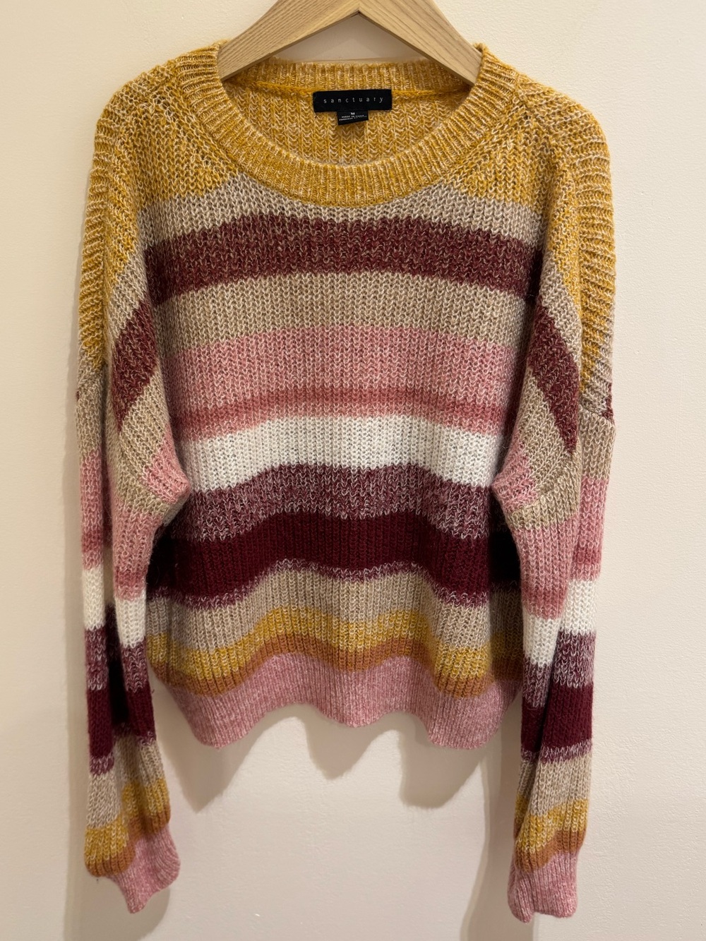 Sanctuary Striped Crewneck Sweater in Mustard, Pink & Burgundy